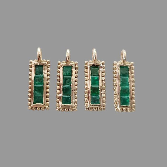 14k Gold Emerald Charm Pendant |Green Gemstone Charm