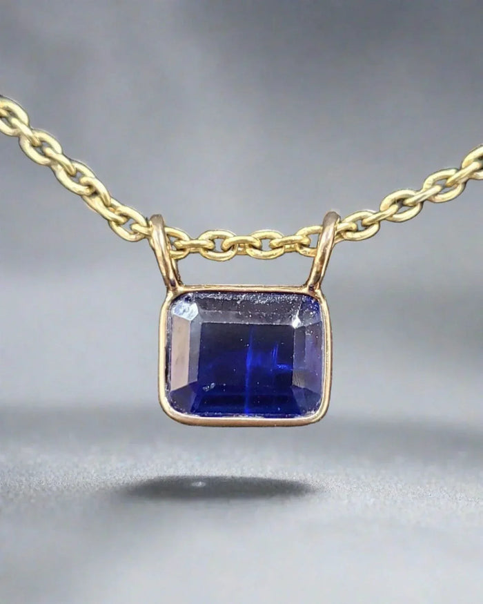 14k Gold Emerald Cut Natural Blue Kyanite Pendant - K Jewelry Accessories