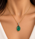 14k Gold Emerald Diamond Pendant – Tumble Green Gemstone