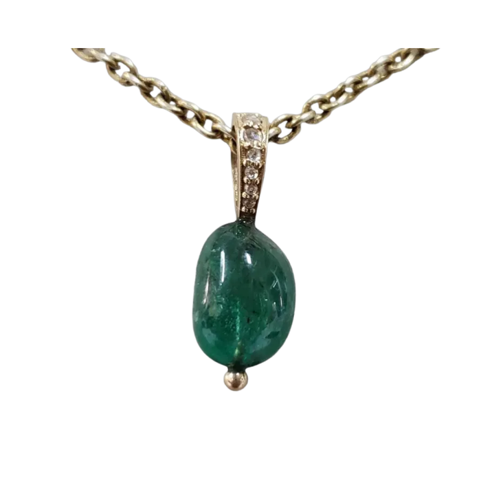 14k Gold Emerald Diamond Pendant – Tumble Green Gemstone