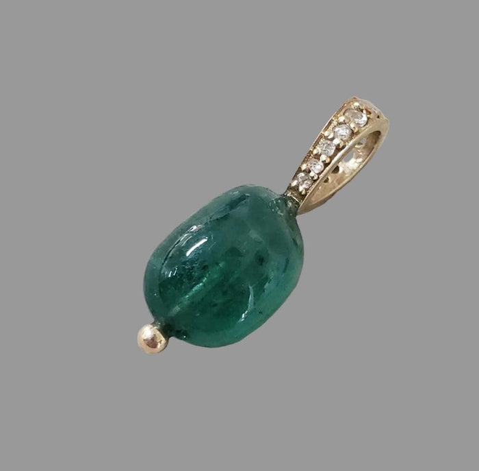 14k Gold Emerald Diamond Pendant – Tumble Green Gemstone