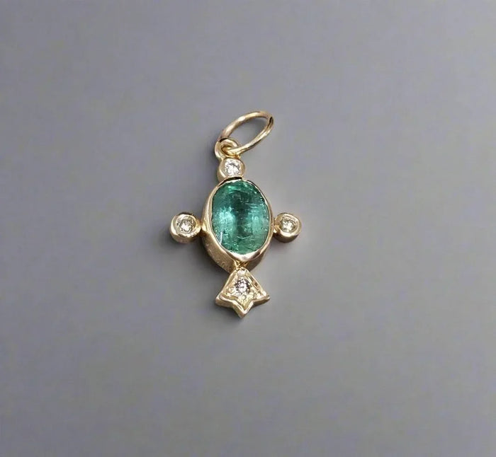 14K Gold Emerald & Diamond Pendant: Zambian Green Gemstone - K Jewelry Accessories