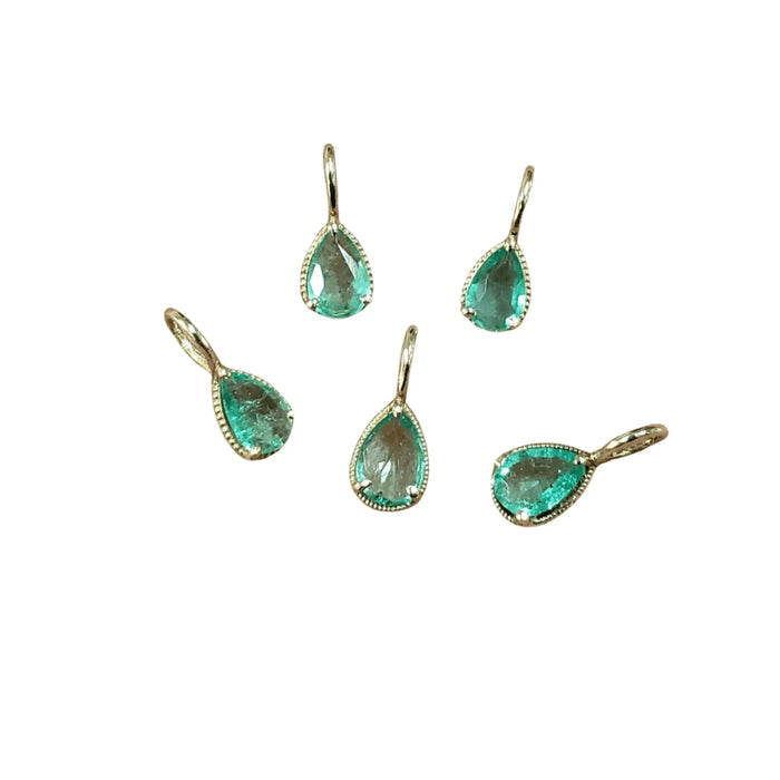 14k Gold Emerald Pendant Charm Pear shape - K Jewelry Accessories