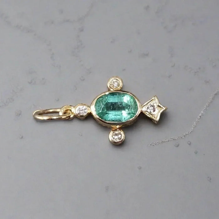 14K Gold Emerald Pendant & Diamond Dainty Charm jewelry - K Jewelry Accessories