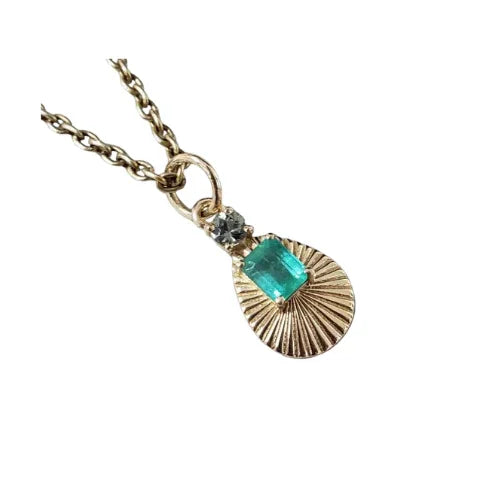 14k Gold Emerald Pendant Necklace | Green Sapphire Accent