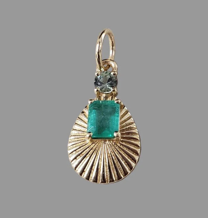 14k Gold Emerald Pendant Necklace | Green Sapphire Accent