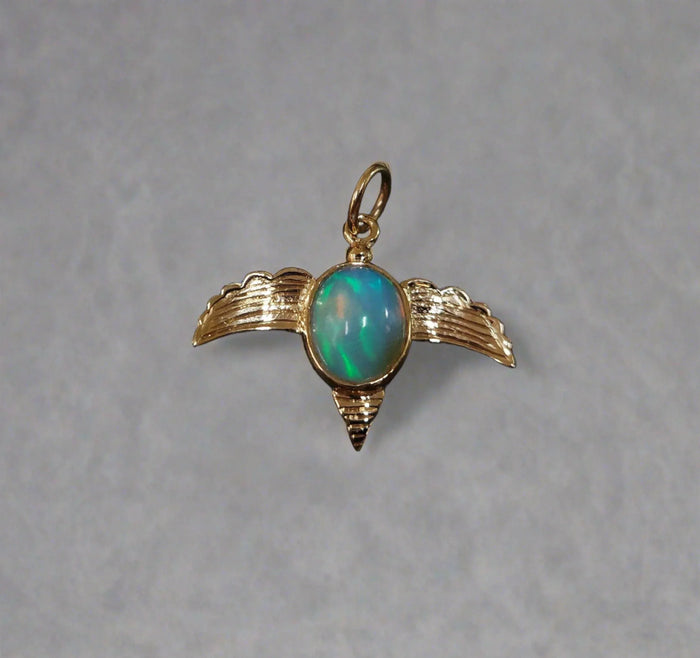 14K Gold Ethiopian Opal Bird Pendant Beautiful design - K Jewelry Accessories