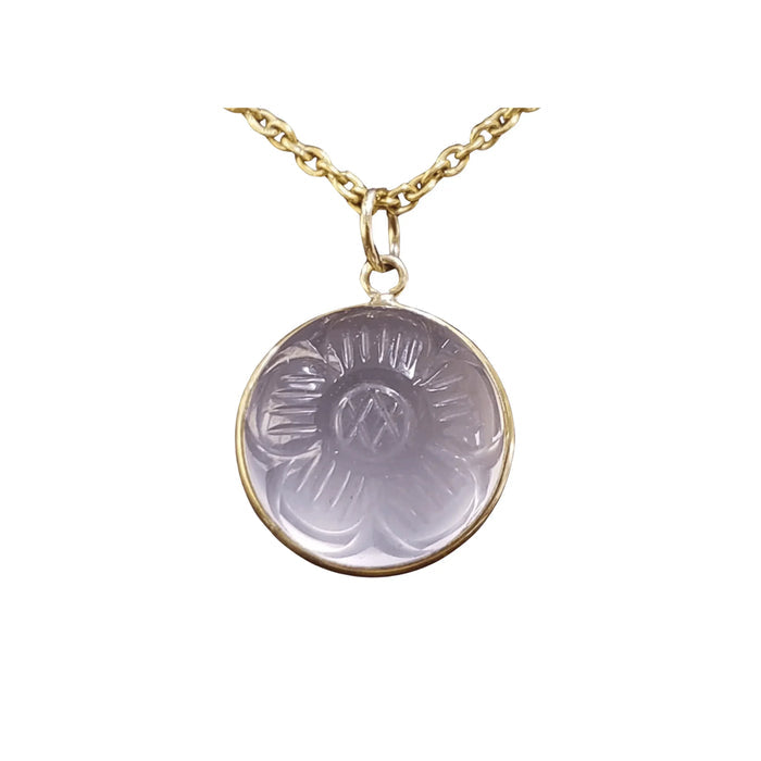 14K Gold Flower Carving Rose Quartz Pendant Elegant - K Jewelry Accessories