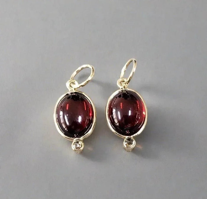 14k Gold Garnet Cabochon and Rose Cut Diamond Pendant - K Jewelry Accessories