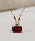 14K Gold Garnet & Diamond Charm, Emerald Cut