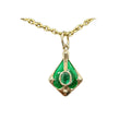 14k Gold Green Charm Enamel & Zambian Emerald Pendant - K Jewelry Accessories