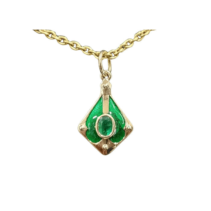 14k Gold Green Charm Enamel & Zambian Emerald Pendant - K Jewelry Accessories