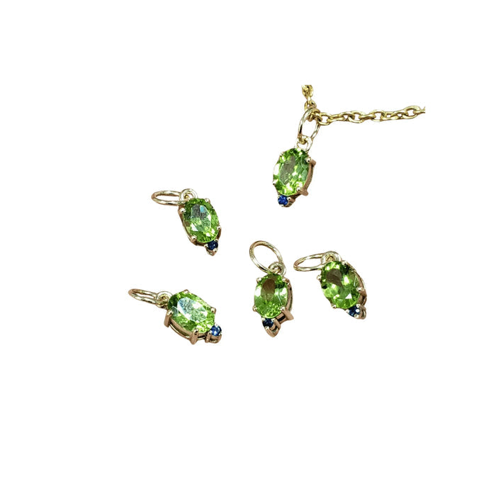 14k Gold Green Peridot Pendant Charm With Blue Sapphire Stone - K Jewelry Accessories