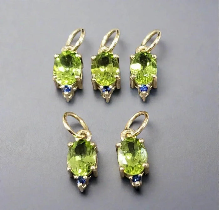 14k Gold Green Peridot Pendant Charm With Blue Sapphire Stone - K Jewelry Accessories