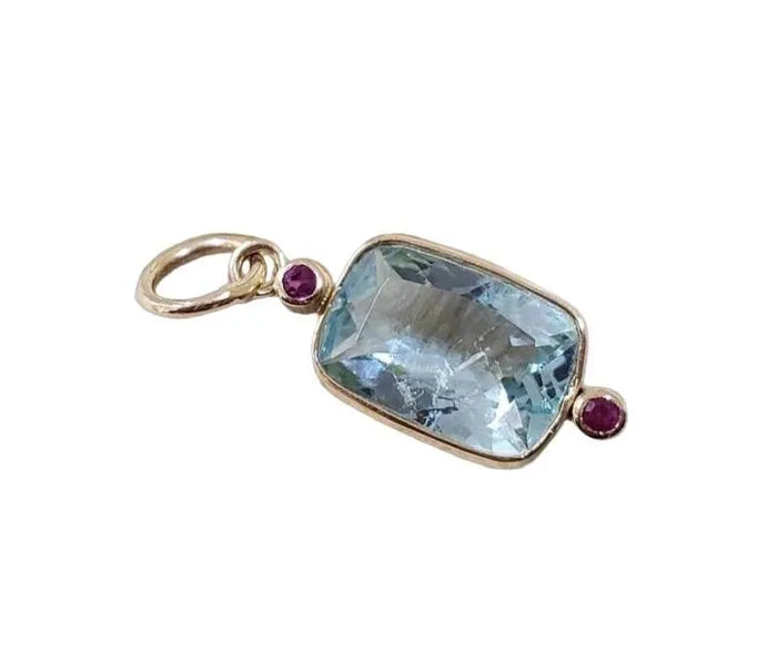 14k Gold Handmade Aquamarine Ruby Pendant - K Jewelry Accessories