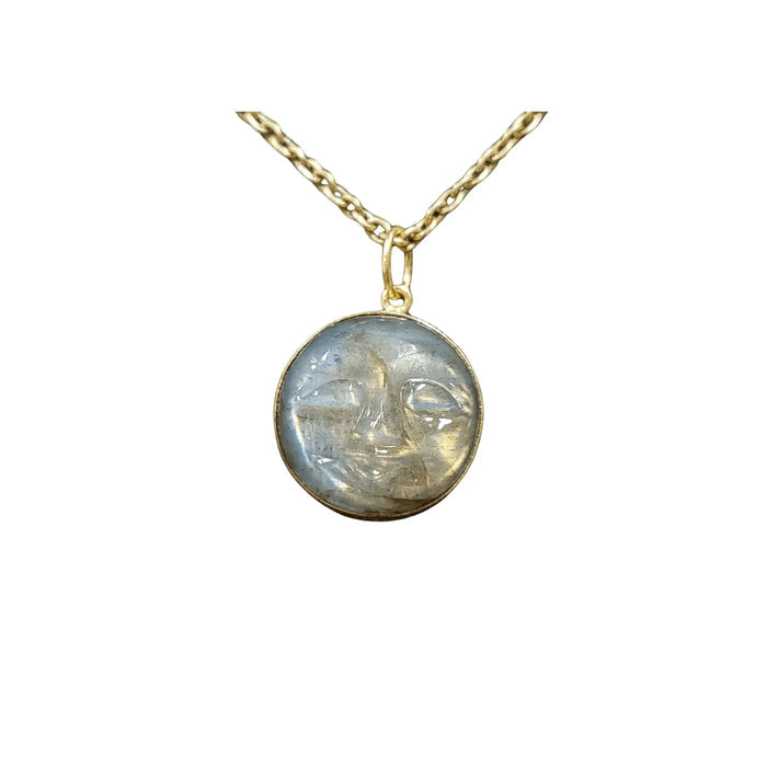 14k Gold Happy/Meditative Face Carved Labradorite Pendant - K Jewelry Accessories