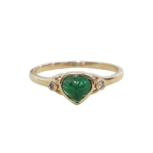 14k Gold Heart Emerald & Diamond Ring