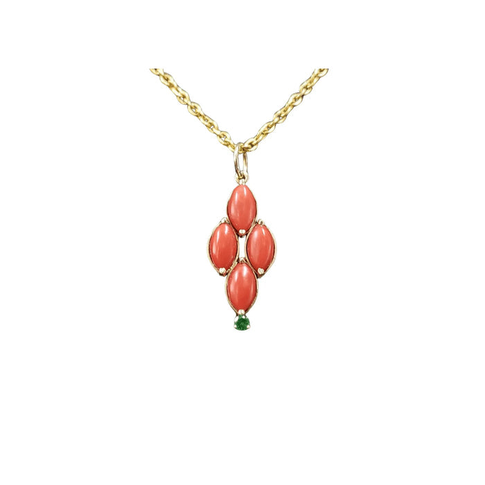 14k Gold Italian Marquise Coral & Tsavorite Pendant - K Jewelry Accessories