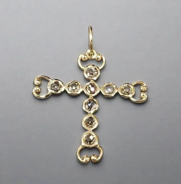 14k Gold Love Cross Natural Diamond Charm Pendant - K Jewelry Accessories