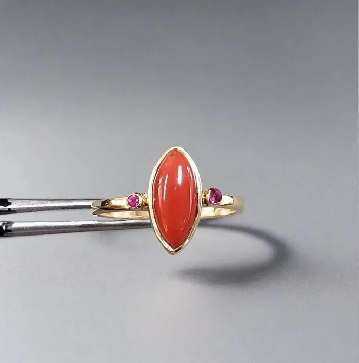 14k Gold Marquise Coral & Ruby Ring - K Jewelry Accessories