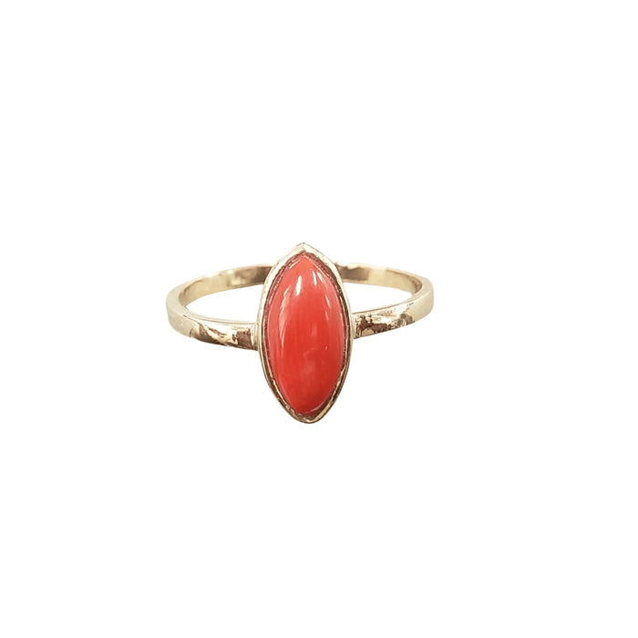 14k Gold Marquise Shape Italian Coral Ring - K Jewelry Accessories