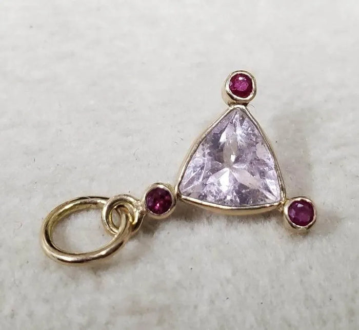 14k Gold Morganite Pendant: Trillion Ruby Accent, Bezel Set - K Jewelry Accessories