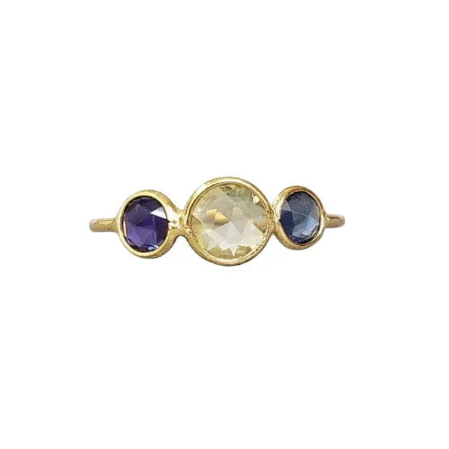 14K Gold Multi Sapphire Ring: Three Stone Stacking Band