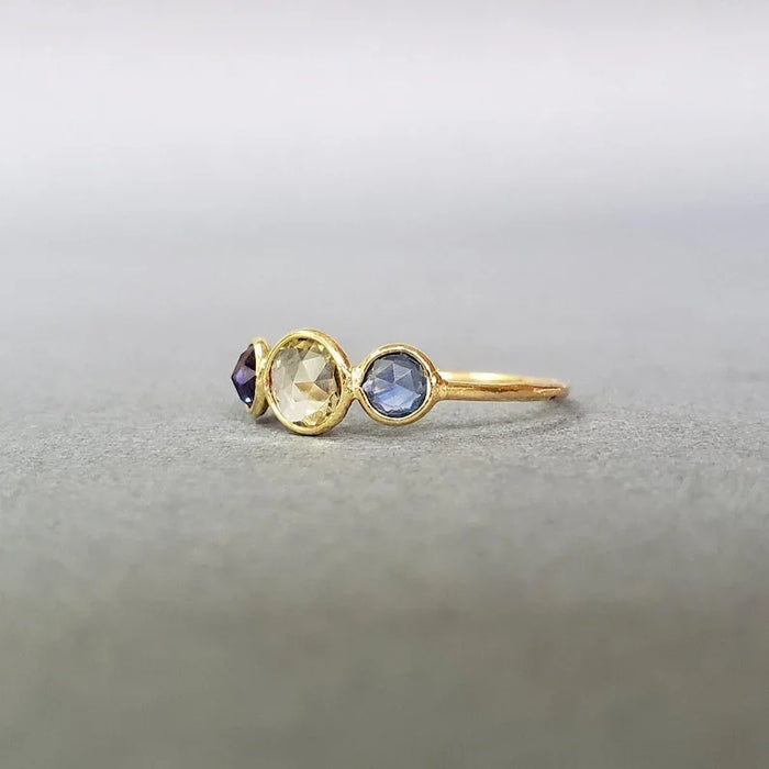 14K Gold Multi Sapphire Ring: Three Stone Stacking Band