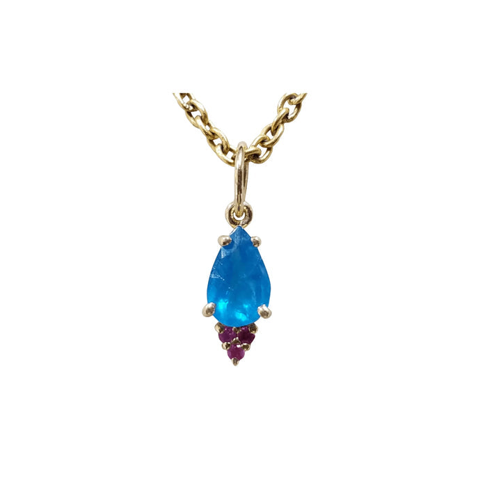 14k Gold Natural Neon Apatite and Ruby Pendant - K Jewelry Accessories