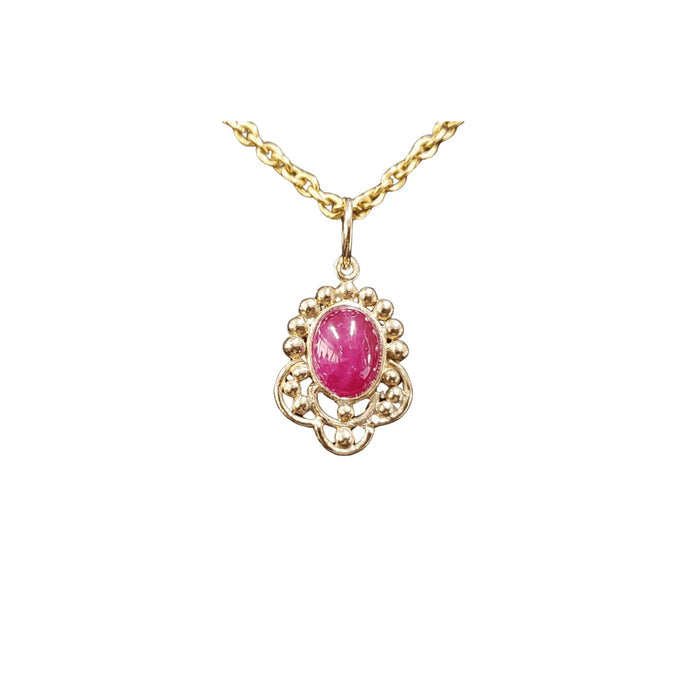 14k Gold Oval Cabochon Ruby Pendant charm - K Jewelry Accessories