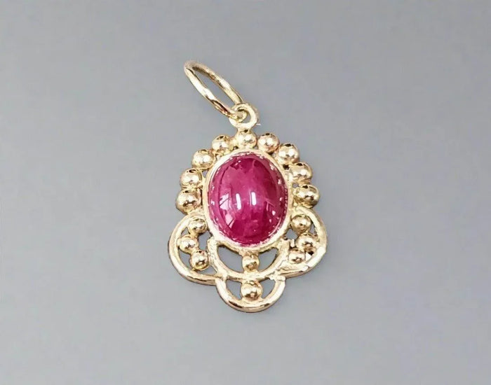 14k Gold Oval Cabochon Ruby Pendant charm - K Jewelry Accessories
