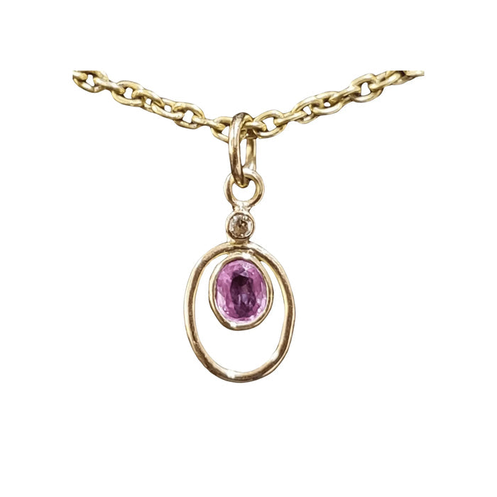 14k Gold Oval Pink Sapphire Gemstone & Diamond Pendant - K Jewelry Accessories
