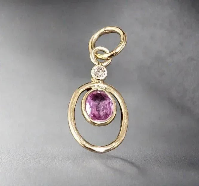 14k Gold Oval Pink Sapphire Gemstone & Diamond Pendant - K Jewelry Accessories