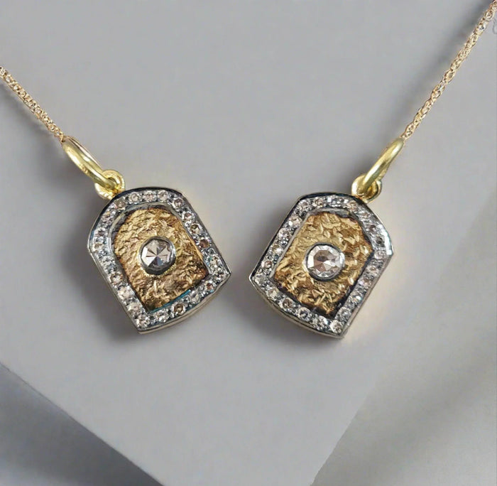 14k gold Oxidized Diamond Charm Pendant Door Shape - K Jewelry Accessories