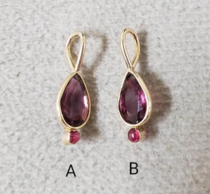 14k Gold Pear Pink Tourmaline Pendant with Ruby Accent - K Jewelry Accessories