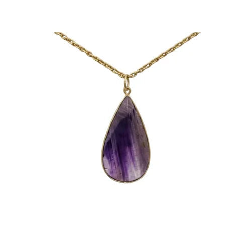 14k Gold Pear Shape Amethyst Pendant | Natural Purple Gemstone