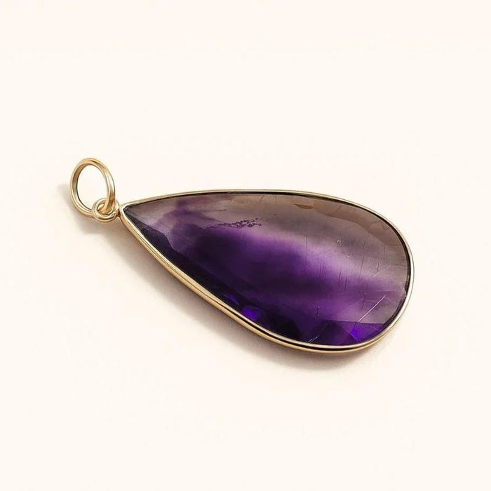 14k Gold Pear Shape Amethyst Pendant | Natural Purple Gemstone