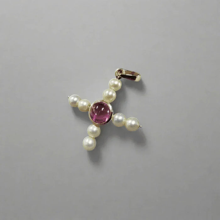 14k Gold Pearl Drilled and Pink Tourmaline Pendant - K Jewelry Accessories