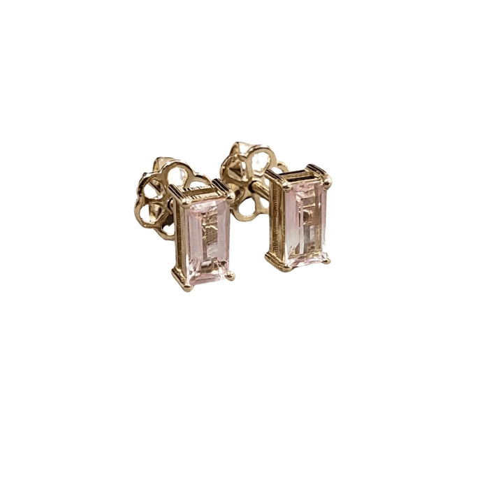 14k Gold Pink Baguette Tourmaline Affordable Gold Earrings Studs - K Jewelry Accessories