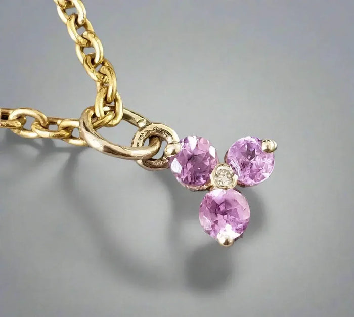 14k Gold Pink Sapphire and Diamond Pendant - K Jewelry Accessories
