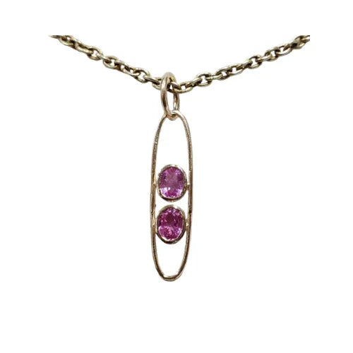 14k Gold Pink Sapphire Paperclip Pendant, Modern Minimal Charm