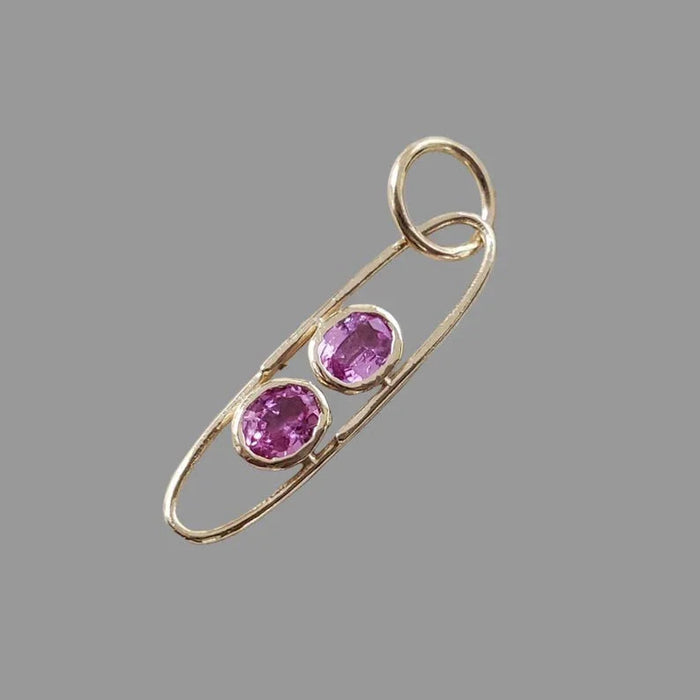 14k Gold Pink Sapphire Paperclip Pendant, Modern Minimal Charm