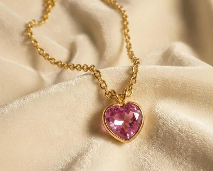 14k Gold Pink Topaz Heart Charm Natural Jewelry - K Jewelry Accessories