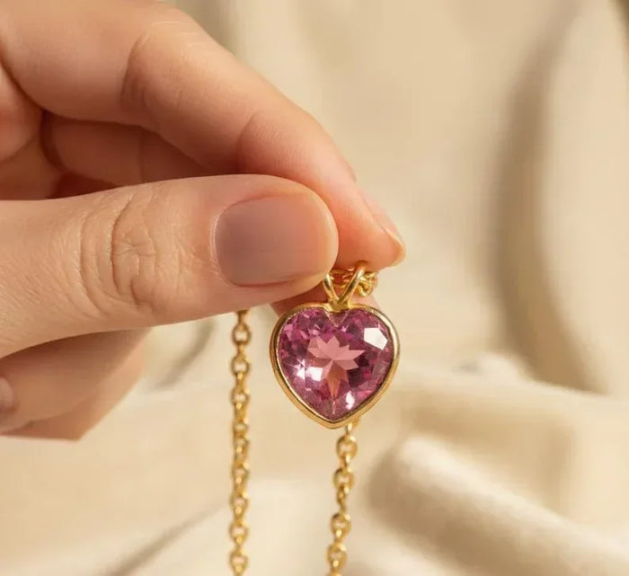 14k Gold Pink Topaz Heart Charm Natural Jewelry - K Jewelry Accessories