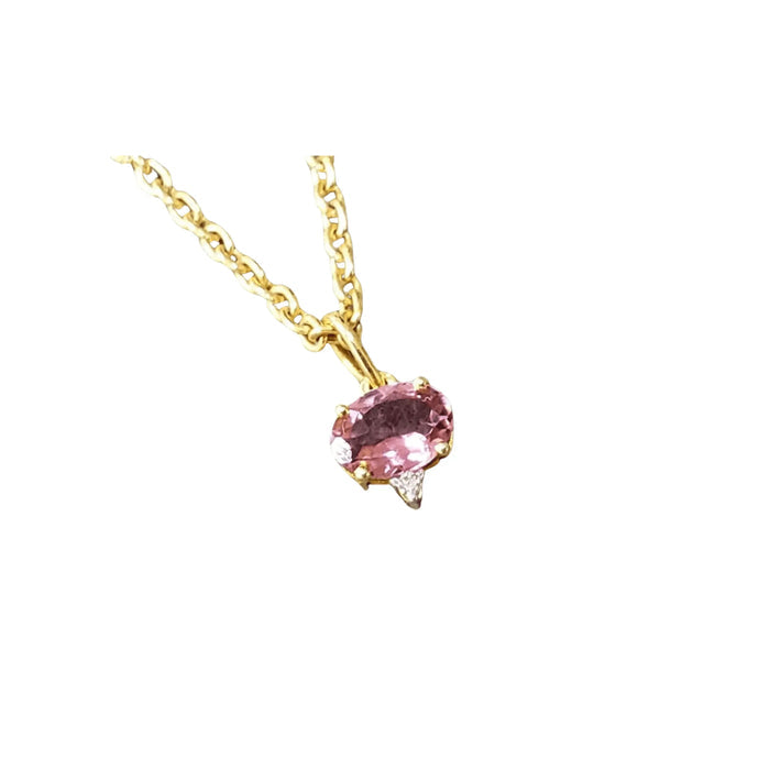 14k Gold Pink Tourmaline Charm & Diamond Pendant For Women - K Jewelry Accessories