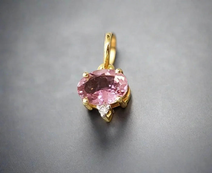 14k Gold Pink Tourmaline Charm & Diamond Pendant For Women - K Jewelry Accessories