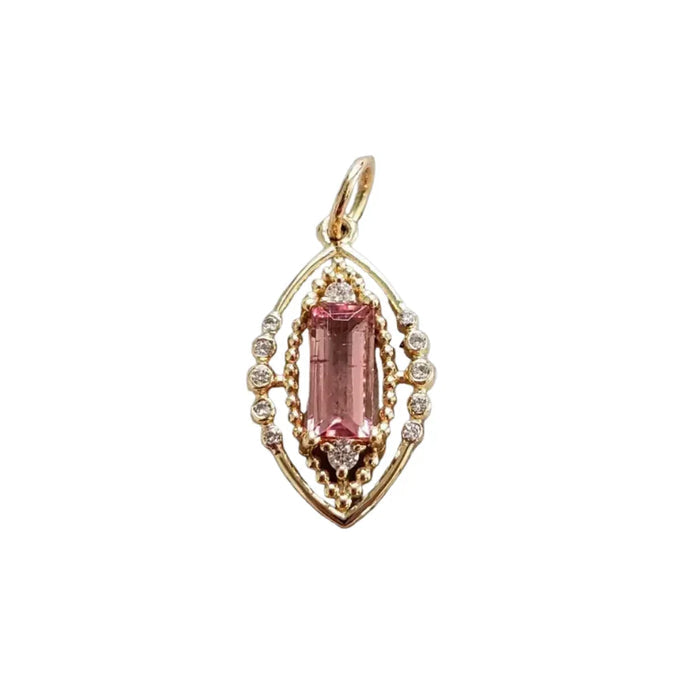 14K Gold Pink Tourmaline & Diamond Pendant