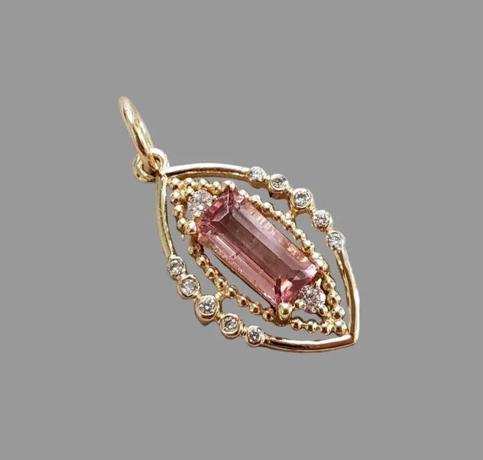 14K Gold Pink Tourmaline & Diamond Pendant