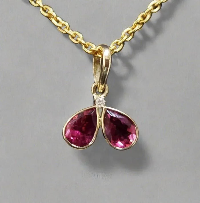 14k Gold Pink Tourmaline Necklace & Diamond Pendant - K Jewelry Accessories