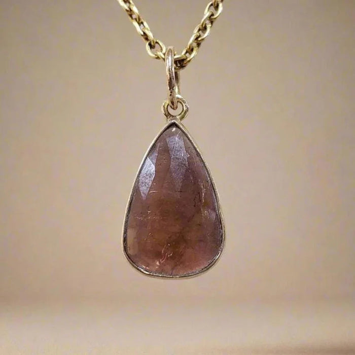 14k Gold Pink Tourmaline Pendant: Pear Gemstone, Handmade